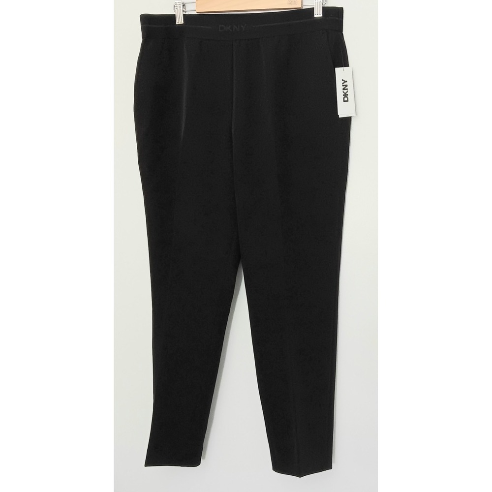 DKNY The Essex Pant Women's Size L Slim Leg Pullon Stretch Waist Ankle Black NEW - Picture 1 of 16